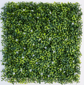 Artificial Boxwood with White Flower 50cm x 50cm